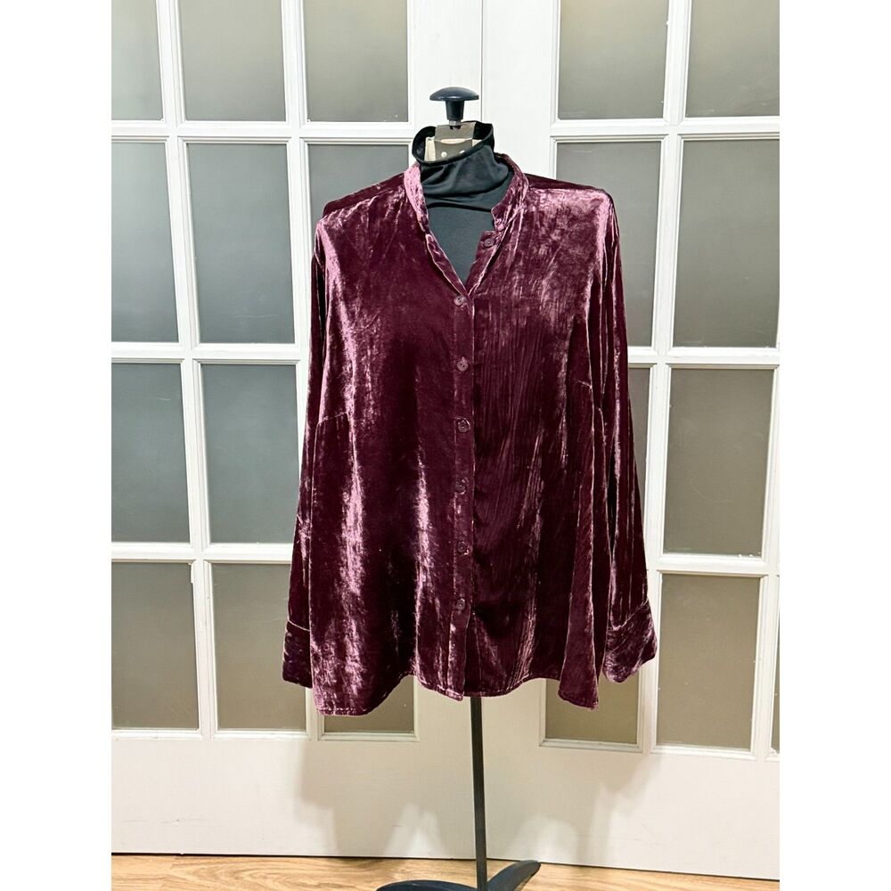 CJ Banks Velvet Button Front Tunic Blouse Burgundy 2X